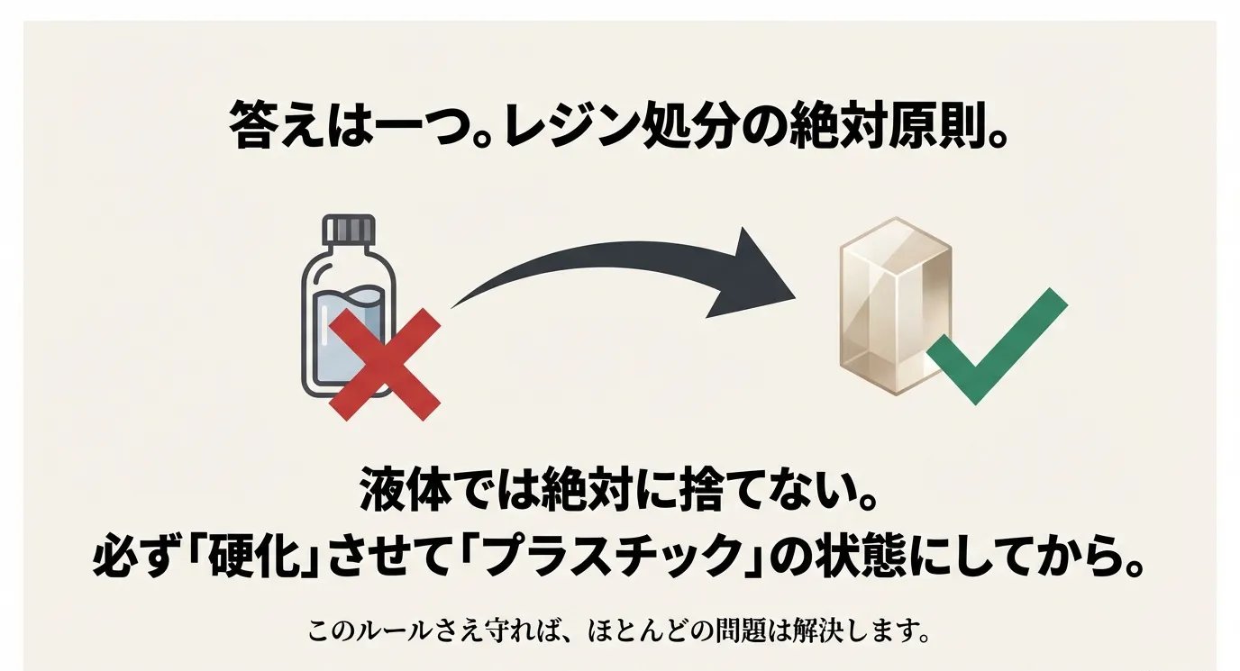 液体では絶対に捨てない。必ず「硬化」させて「プラスチック」の状態にしてから捨てるという絶対原則の紹介