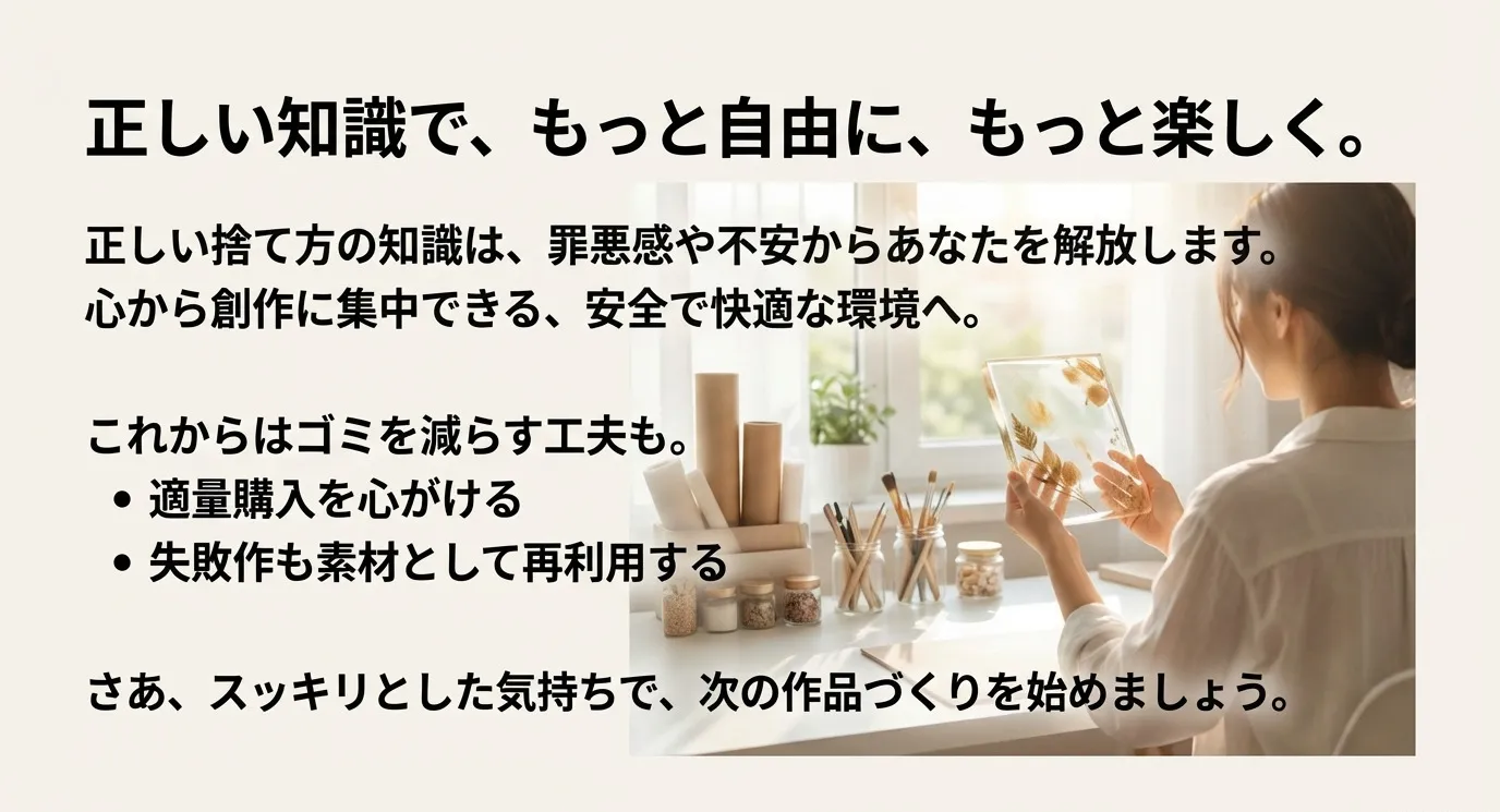 正しい捨て方の知識が不安から解放し、心から創作に集中できる環境を作るというまとめ