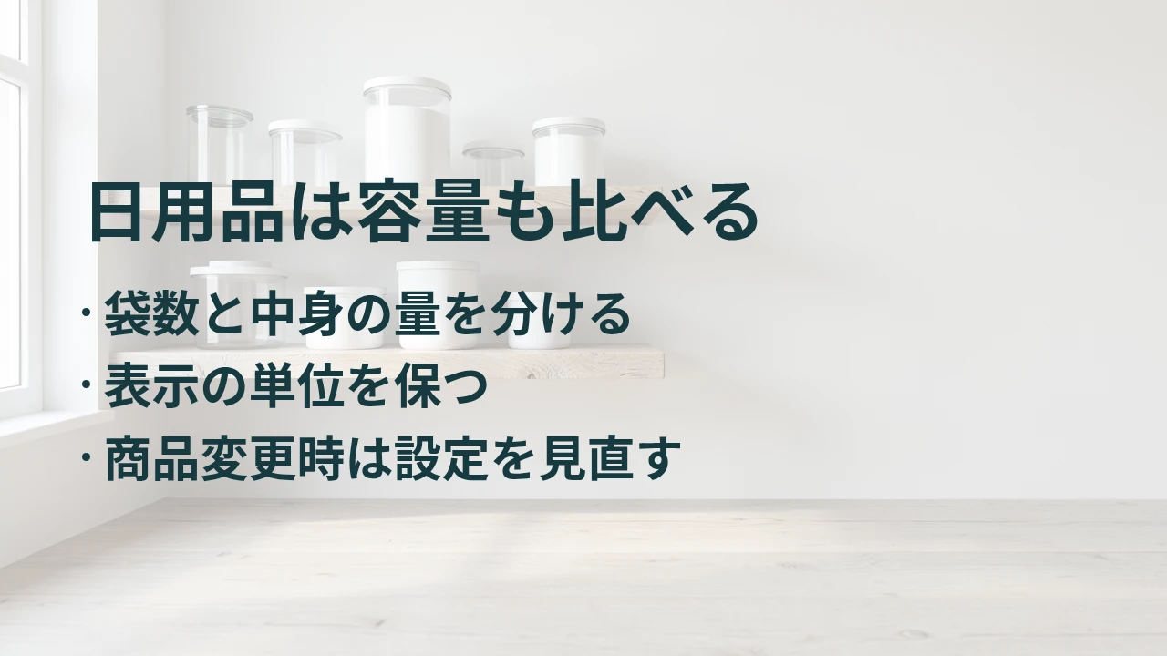 日用品は容量も比べる