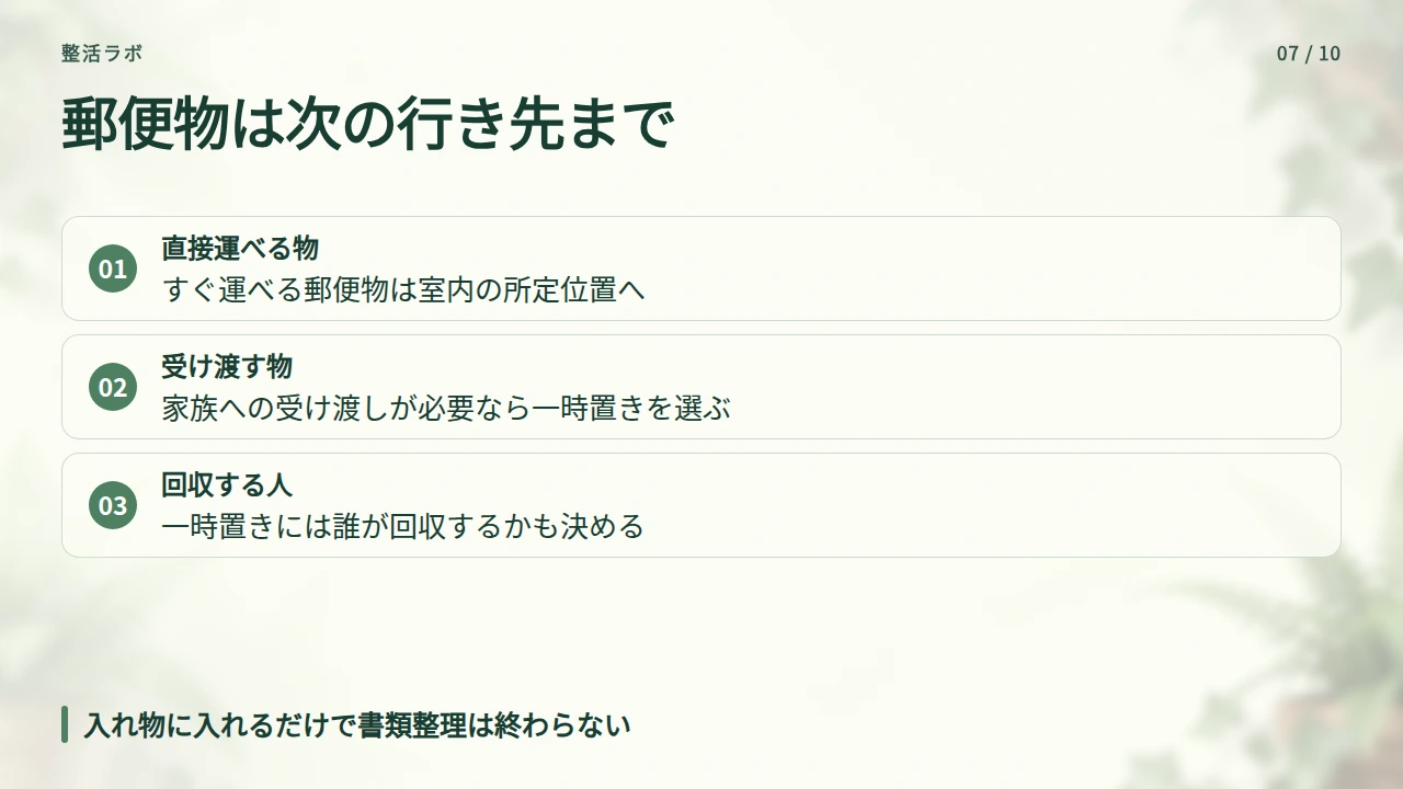 郵便物の一時置きには、次の行き先を用意するの要点と図解