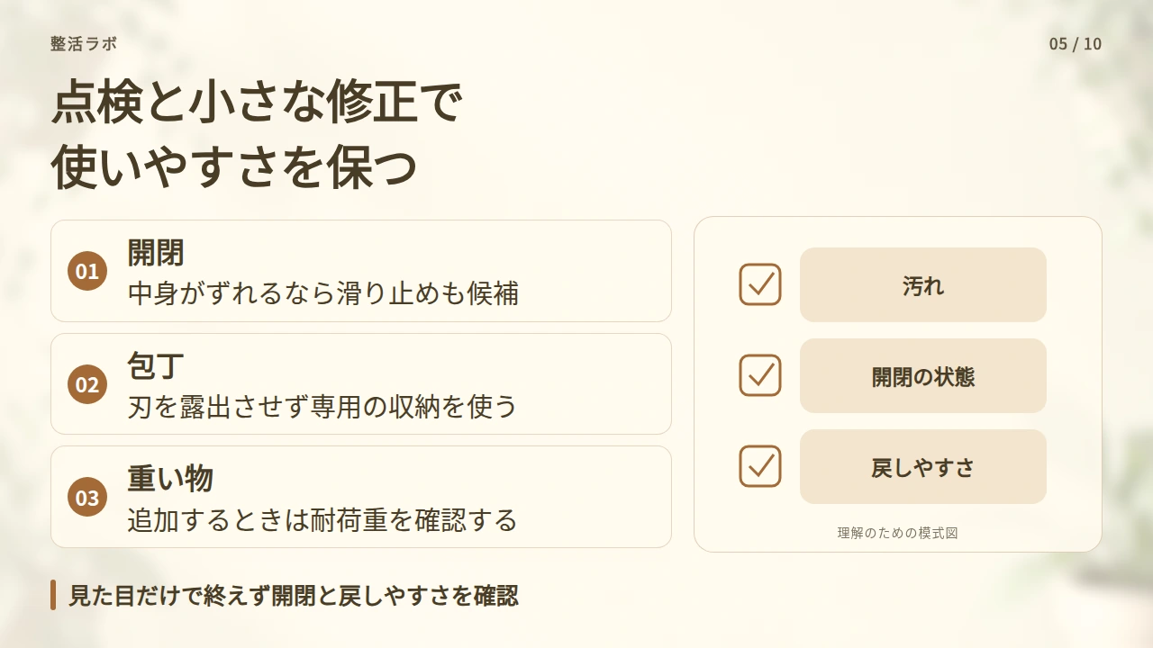 掃除・安全確認・配置の修正で使いやすさを保つの要点と図解