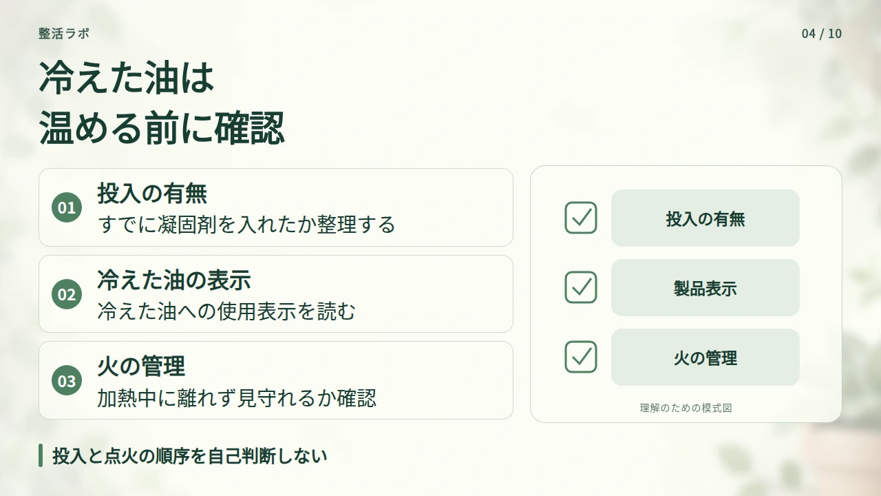 冷えた油を温め直す前に確認するの要点と図解