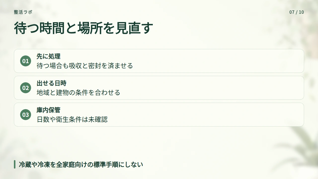 収集日まで待つときは、置く時間と場所を確認するの要点と図解