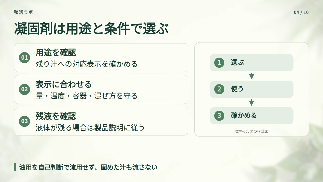 凝固剤はスープへの対応と表示条件で選ぶの要点と図解