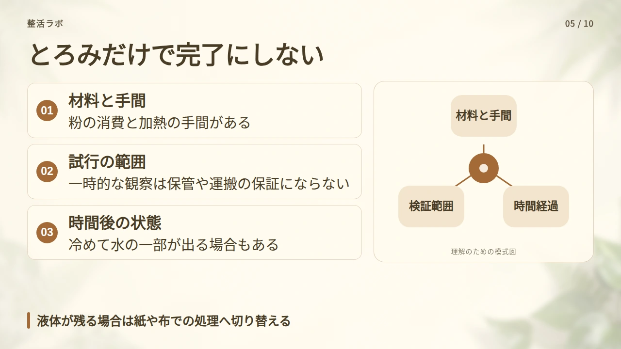 片栗粉のとろみを液漏れ防止と同じに考えないの要点と図解